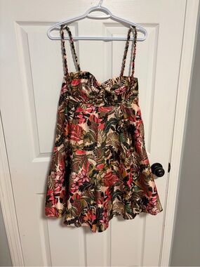 Hutch Tropical Floral Romper in Pink, Green, Black & Tan